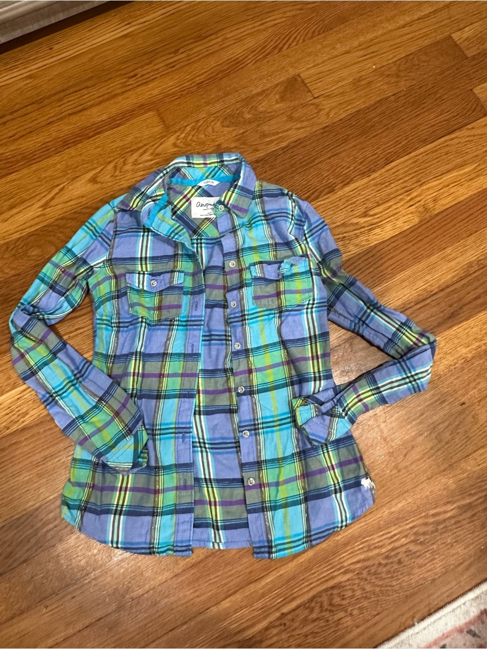 Aeropostale Blue & Green Plaid Button-Down Shirt